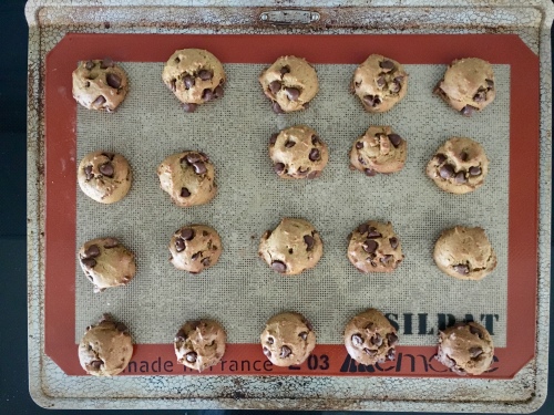 Pumpkin Chocolate Chip Cookies on a baking tray